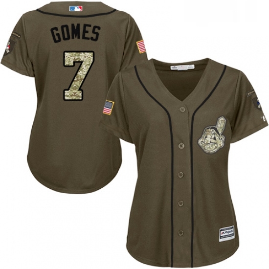 Womens Majestic Cleveland Indians 7 Yan Gomes Authentic Green Salute to Service MLB Jersey Womens Majestic Cleveland Indians 7 Yan Gomes Authentic Green Salute to Service MLB Jersey