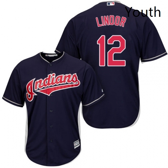 Youth Majestic Cleveland Indians 12 Francisco Lindor Replica Navy Blue Alternate 1 Cool Base MLB Jersey Youth Majestic Cleveland Indians 12 Francisco Lindor Replica Navy Blue Alternate 1 Cool Base MLB Jersey