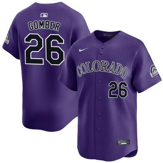 Men Colorado Rockies 26 Austin Gomber Purple Limited Stitched Baseball Jersey Men Colorado Rockies 26 Austin Gomber Purple Limited Stitched Baseball Jersey