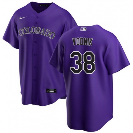 Men Colorado Rockies 38 Victor Vodnik Purple Cool Base Stitched Baseball Jersey Men Colorado Rockies 38 Victor Vodnik Purple Cool Base Stitched Baseball Jersey