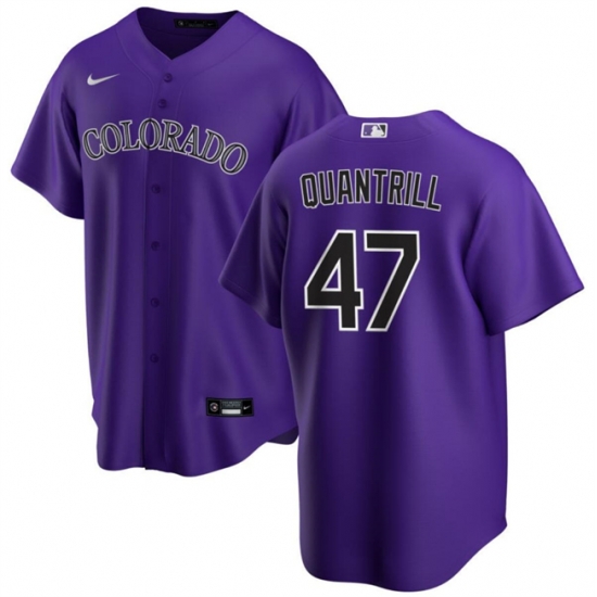 Men Colorado Rockies 47 Cal Quantrill Purple Cool Base Stitched Baseball Jersey Men Colorado Rockies 47 Cal Quantrill Purple Cool Base Stitched Baseball Jersey