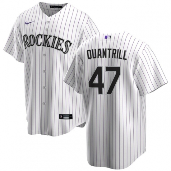 Men Colorado Rockies 47 Cal Quantrill White Cool Base Stitched Baseball Jersey Men Colorado Rockies 47 Cal Quantrill White Cool Base Stitched Baseball Jersey