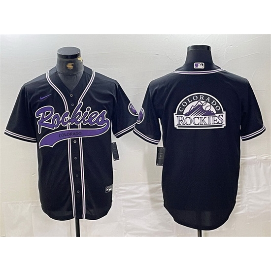 Men Colorado Rockies Black Team Big Logo Cool Base Stitched Baseball JerseyS Men Colorado Rockies Black Team Big Logo Cool Base Stitched Baseball JerseyS