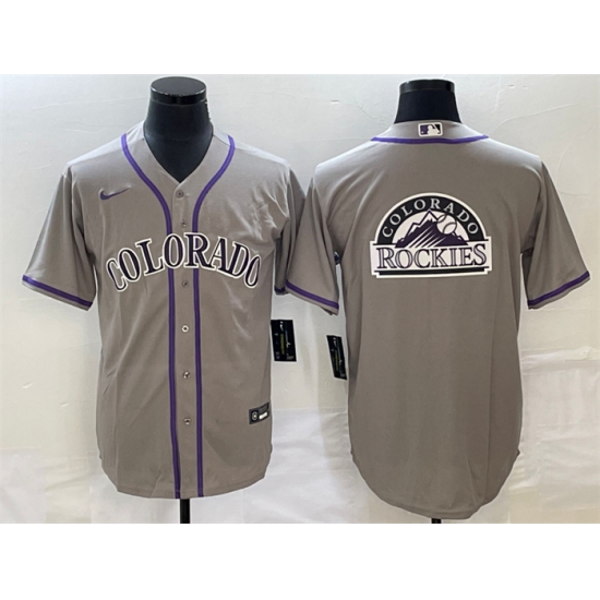 Men Colorado Rockies Grey Team Big Logo Stitched Baseball Jersey Men Colorado Rockies Grey Team Big Logo Stitched Baseball Jersey