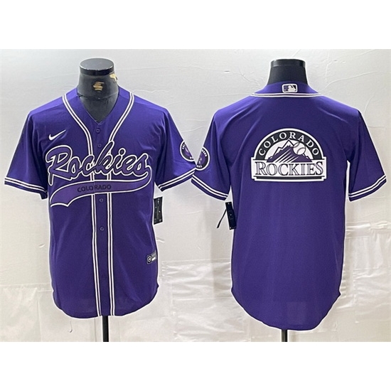 Men Colorado Rockies Purple Team Big Logo Cool Base Stitched Baseball Jersey Men Colorado Rockies Purple Team Big Logo Cool Base Stitched Baseball Jersey