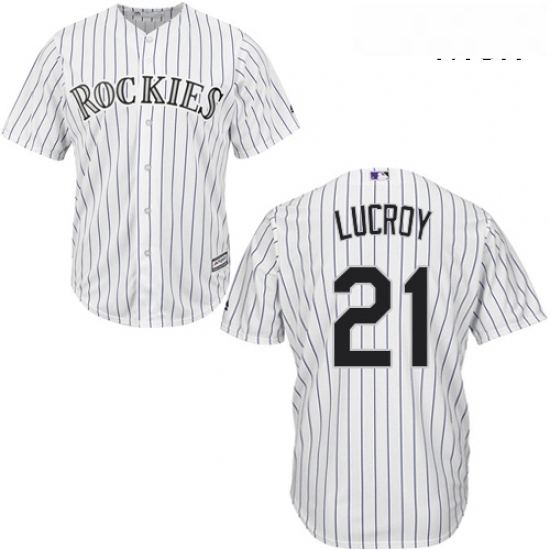 Mens Majestic Colorado Rockies 21 Jonathan Lucroy Replica White Home Cool Base MLB Jersey 
