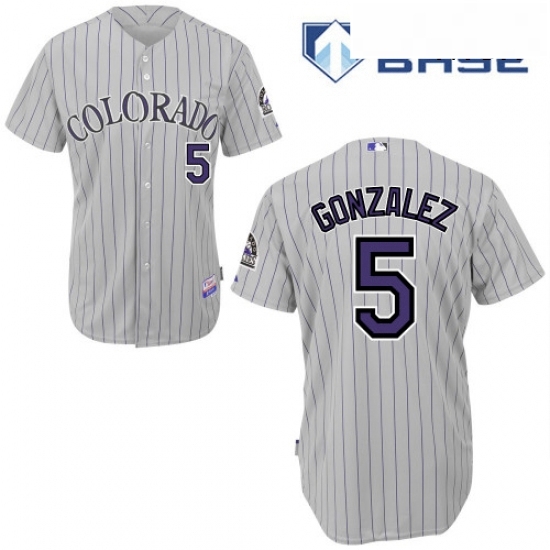 Mens Majestic Colorado Rockies 5 Carlos Gonzalez Replica GreyBlue Strip Cool Base MLB Jersey Mens Majestic Colorado Rockies 5 Carlos Gonzalez Replica GreyBlue Strip Cool Base MLB Jersey