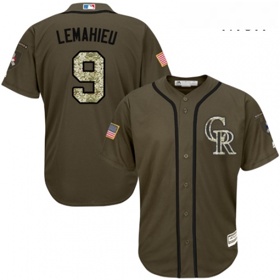 Mens Majestic Colorado Rockies 9 DJ LeMahieu Replica Green Salute to Service MLB Jersey Mens Majestic Colorado Rockies 9 DJ LeMahieu Replica Green Salute to Service MLB Jersey