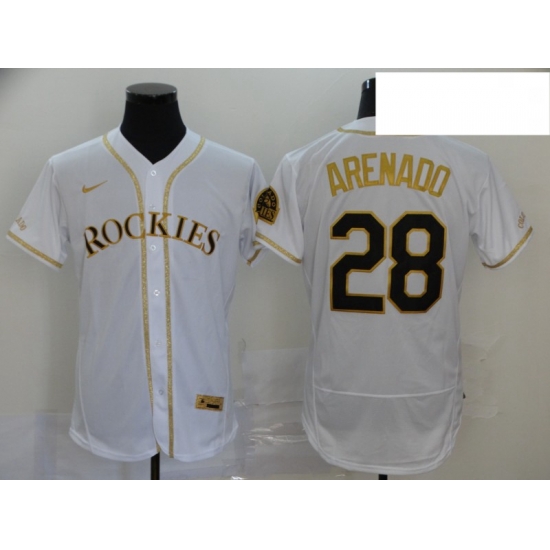 Rockies 28 Nolan Arenado White Gold 2020 Nike Flexbase Jersey Rockies 28 Nolan Arenado White Gold 2020 Nike Flexbase Jersey