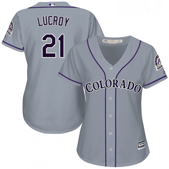 Womens Majestic Colorado Rockies 21 Jonathan Lucroy Replica Grey Road Cool Base MLB Jersey Womens Majestic Colorado Rockies 21 Jonathan Lucroy Replica Grey Road Cool Base MLB Jersey