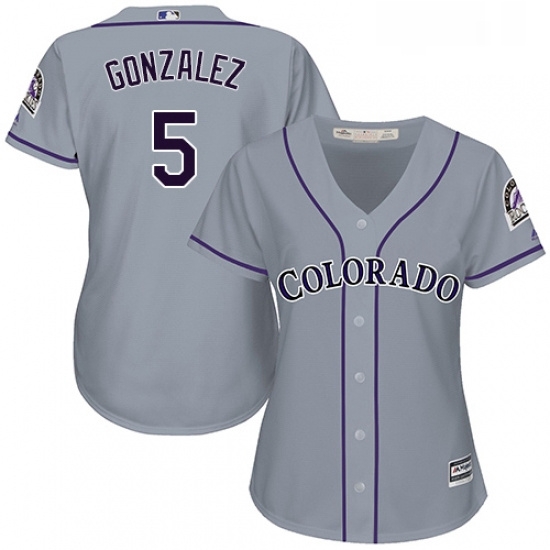 Womens Majestic Colorado Rockies 5 Carlos Gonzalez Replica Grey Road Cool Base MLB Jersey Womens Majestic Colorado Rockies 5 Carlos Gonzalez Replica Grey Road Cool Base MLB Jersey