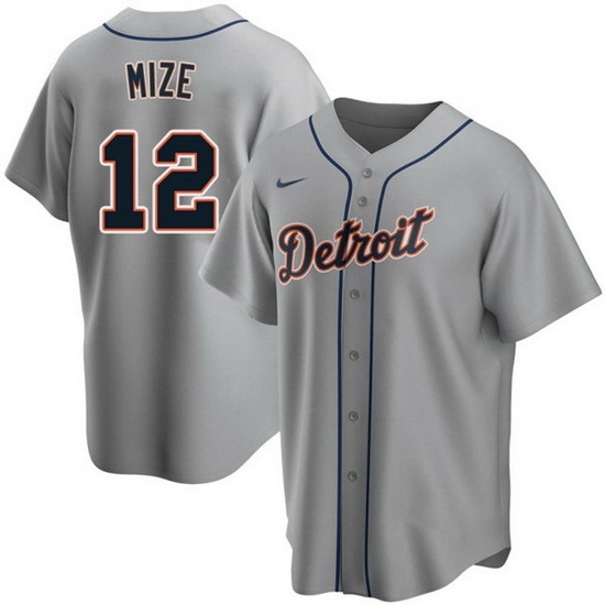 Men Detroit Tigers 12 Casey Mize Grey Cool Base Stitched jersey Men Detroit Tigers 12 Casey Mize Grey Cool Base Stitched jersey