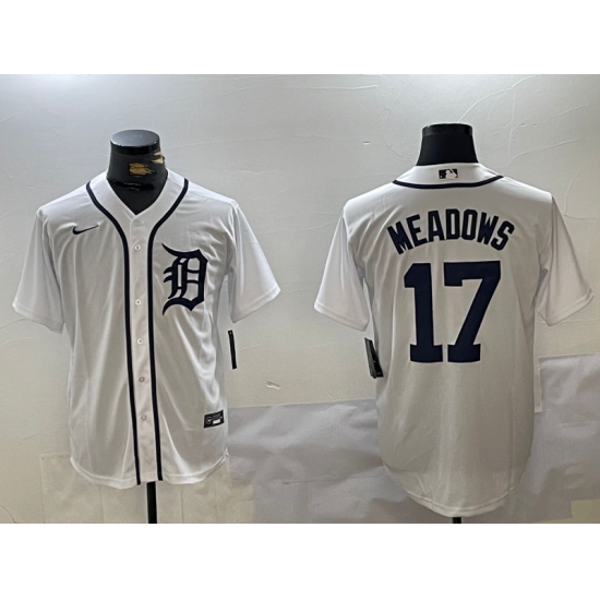 Men Detroit Tigers 17 Parker Meadows White Cool Base Stitched Baseball Jersey Men Detroit Tigers 17 Parker Meadows White Cool Base Stitched Baseball Jersey