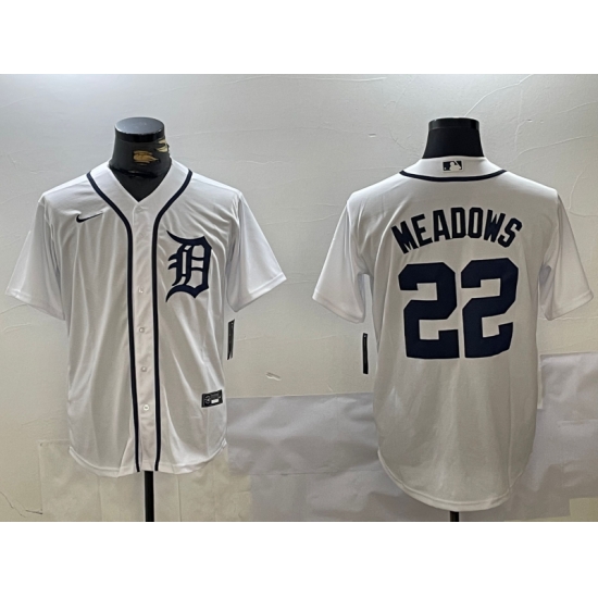 Men Detroit Tigers 22 Parker Meadows White Cool Base Stitched Baseball Jersey Men Detroit Tigers 22 Parker Meadows White Cool Base Stitched Baseball Jersey