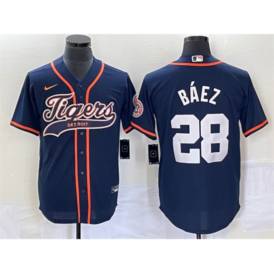 Men Detroit Tigers 28 Javier Baez Navy Cool Base Stitched Baseball Jersey Men Detroit Tigers 28 Javier Baez Navy Cool Base Stitched Baseball Jersey