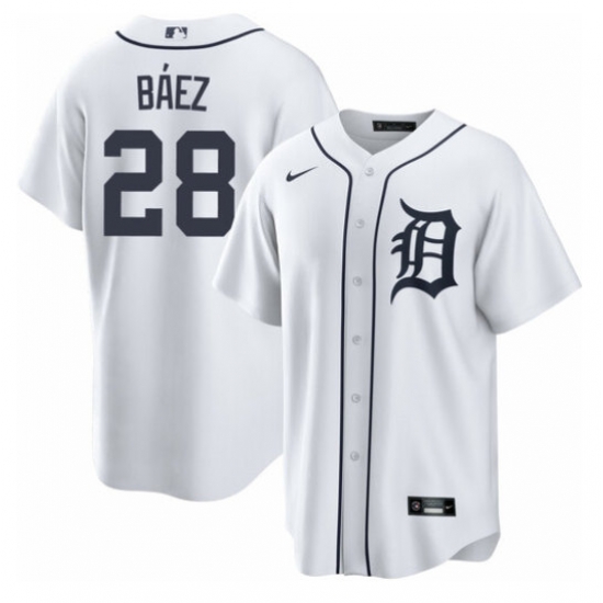 Men Detroit Tigers 28 Javier Baez White Cool Base Stitched Jersey Men Detroit Tigers 28 Javier Baez White Cool Base Stitched Jersey