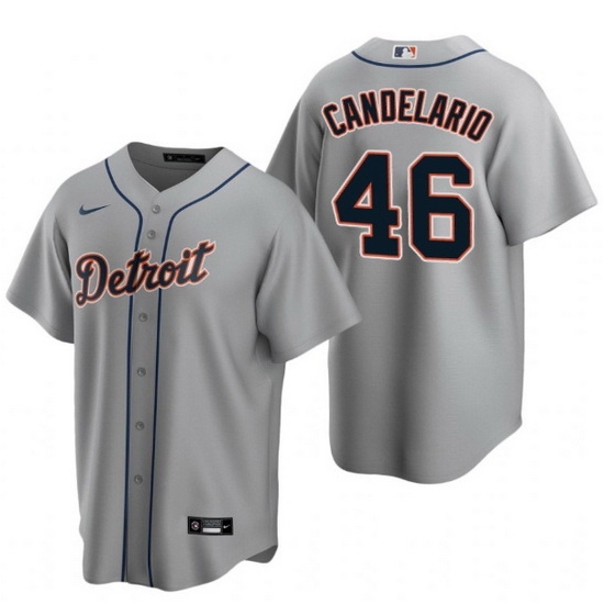 Men Detroit Tigers 46 Jeimer Candelario Grey Cool Base Stitched jersey Men Detroit Tigers 46 Jeimer Candelario Grey Cool Base Stitched jersey