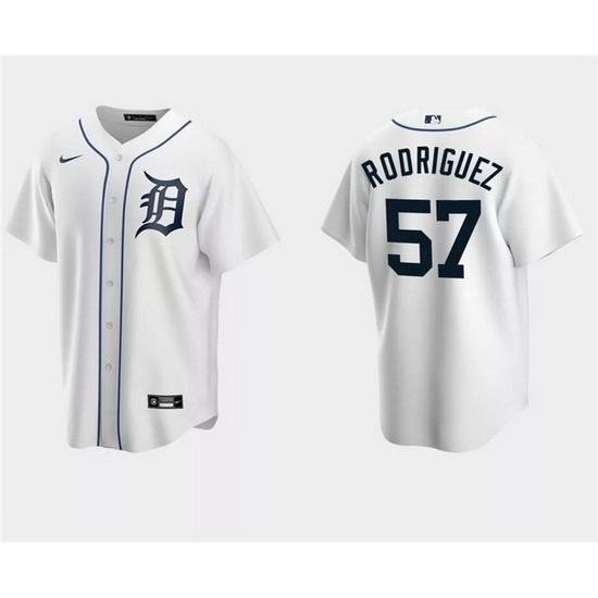 Men Detroit Tigers 57 Eduardo Rodriguez White Cool Base Stitched Jersey Men Detroit Tigers 57 Eduardo Rodriguez White Cool Base Stitched Jersey