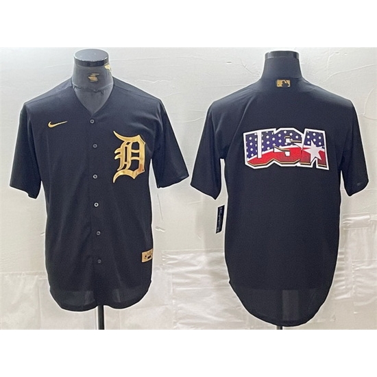 Men Detroit Tigers Black Team Big Logo Cool Base Stitched Baseball Jersey 5 Men Detroit Tigers Black Team Big Logo Cool Base Stitched Baseball Jersey 5