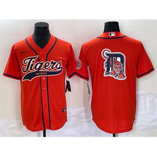 Men Detroit Tigers Orange Team Big Logo Cool Base Stitched Baseball Jersey Men Detroit Tigers Orange Team Big Logo Cool Base Stitched Baseball Jersey