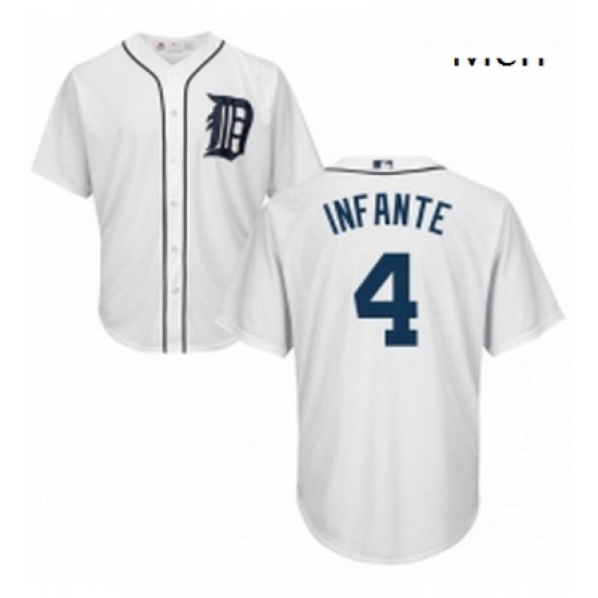 Mens Majestic Detroit Tigers 4 Omar Infante Replica White Home Cool Base MLB Jersey Mens Majestic Detroit Tigers 4 Omar Infante Replica White Home Cool Base MLB Jersey