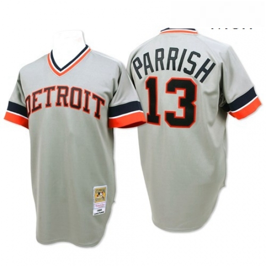 Mens Mitchell and Ness Detroit Tigers 13 Lance Parrish Authentic Grey Throwback MLB Jersey Mens Mitchell and Ness Detroit Tigers 13 Lance Parrish Authentic Grey Throwback MLB Jersey