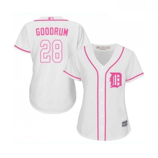 Womens Detroit Tigers 28 Niko Goodrum Replica White Fashion Cool Base Baseball Jersey Womens Detroit Tigers 28 Niko Goodrum Replica White Fashion Cool Base Baseball Jersey