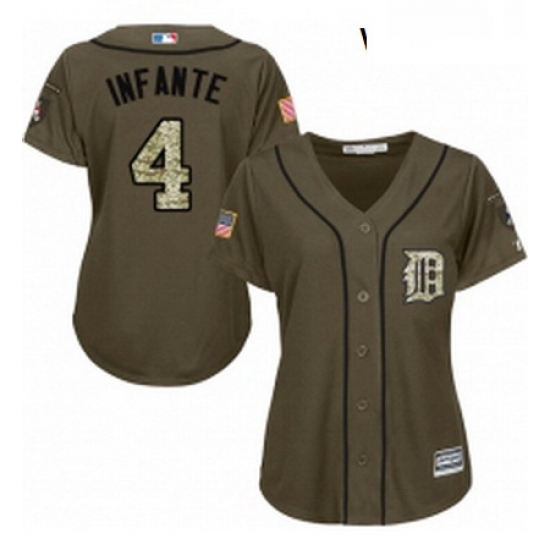 Womens Majestic Detroit Tigers 4 Omar Infante Replica Green Salute to Service MLB Jersey Womens Majestic Detroit Tigers 4 Omar Infante Replica Green Salute to Service MLB Jersey