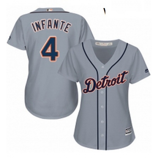 Womens Majestic Detroit Tigers 4 Omar Infante Replica Grey Road Cool Base MLB Jersey Womens Majestic Detroit Tigers 4 Omar Infante Replica Grey Road Cool Base MLB Jersey