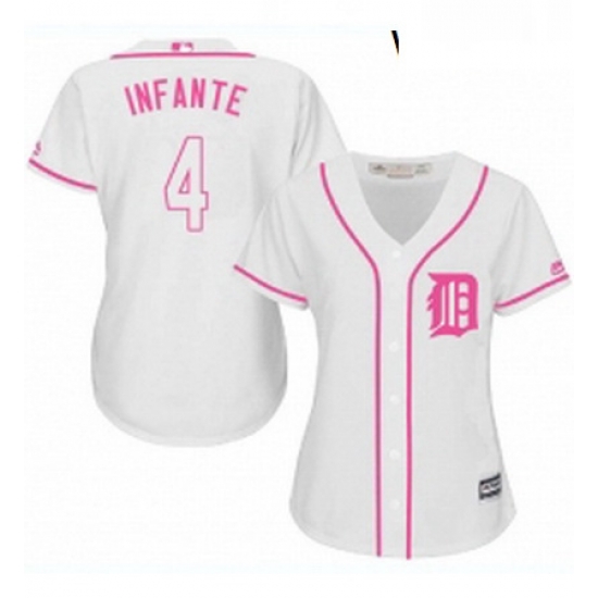 Womens Majestic Detroit Tigers 4 Omar Infante Replica White Fashion Cool Base MLB Jersey Womens Majestic Detroit Tigers 4 Omar Infante Replica White Fashion Cool Base MLB Jersey