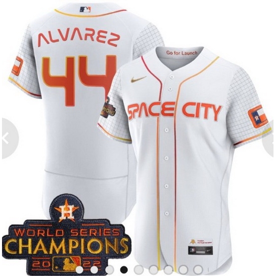 2023 Men Astros Space City 44 Yordan Alvarez White Champions Flexbase Jersey 2023 Men Astros Space City 44 Yordan Alvarez White Champions Flexbase Jersey