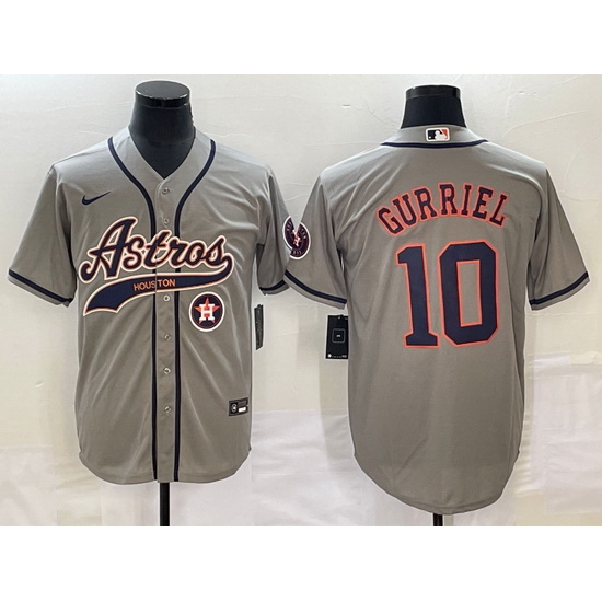Men Houston Astros 10 GrayYuli Gurriel Gray With Patch Cool Base Stitched Baseball Jersey Men Houston Astros 10 GrayYuli Gurriel Gray With Patch Cool Base Stitched Baseball Jersey