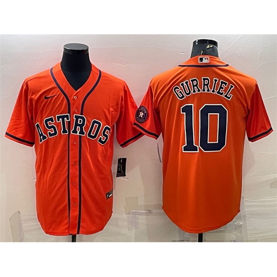 Men Houston Astros 10 Yuli Gurriel Orange With Patch Cool Base Stitched Jersey