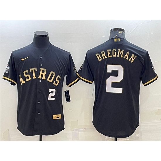 Men Houston Astros 2 Alex Bregman Black Gold 2022 World Series Stitched Baseball Jersey Men Houston Astros 2 Alex Bregman Black Gold 2022 World Series Stitched Baseball Jersey
