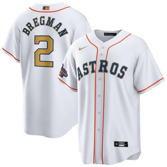 Men Houston Astros 2 Alex Bregman White 2023 Gold Collection With World Serise Champions Patch Cool Base Stitched Baseball Jersey Men Houston Astros 2 Alex Bregman White 2023 Gold Collection With World Serise Champions Patch Cool Base Stitched Baseball Jersey
