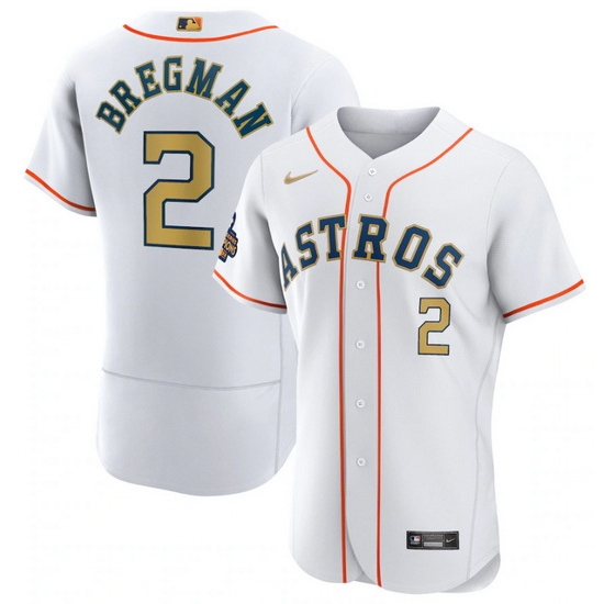Men Houston Astros 2 Alex Bregman White 2023 Gold Collection With World Serise Champions Patch Stitched Baseball Jersey Men Houston Astros 2 Alex Bregman White 2023 Gold Collection With World Serise Champions Patch Stitched Baseball Jersey