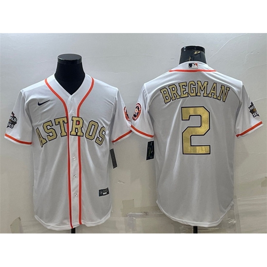 Men Houston Astros 2 Alex Bregman White Gold 2022 World Series Stitched Baseball Jersey Men Houston Astros 2 Alex Bregman White Gold 2022 World Series Stitched Baseball Jersey