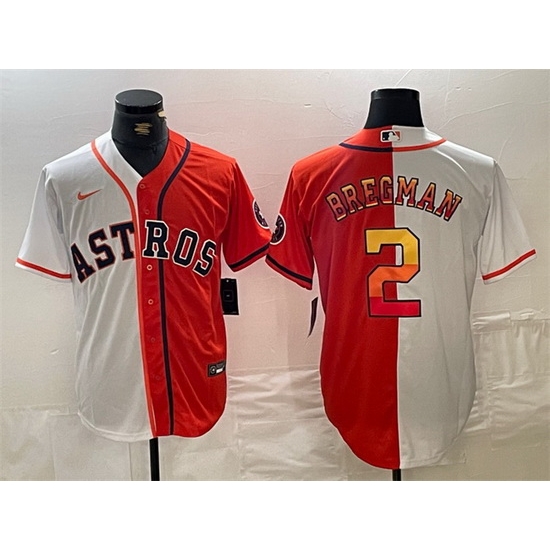 Men Houston Astros 2 Alex Bregman White Orange Split With Patch Cool Base Stitched Baseball Jersey Men Houston Astros 2 Alex Bregman White Orange Split With Patch Cool Base Stitched Baseball Jersey