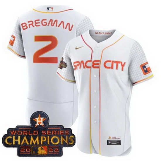 Men Houston Astros 2 Alex Bregman White With 2022 World Serise Champions Patch Stitched Baseball Jersey Men Houston Astros 2 Alex Bregman White With 2022 World Serise Champions Patch Stitched Baseball Jersey