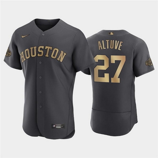Men Houston Astros 27 Jose Altuve 2022 All Star Charcoal Flex Base Stitched Baseball Jersey Men Houston Astros 27 Jose Altuve 2022 All Star Charcoal Flex Base Stitched Baseball Jersey