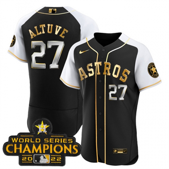 Men Houston Astros 27 Jose Altuve 2023 Black Gold Alternate Flex Base Stitched Baseball Jersey Men Houston Astros 27 Jose Altuve 2023 Black Gold Alternate Flex Base Stitched Baseball Jersey