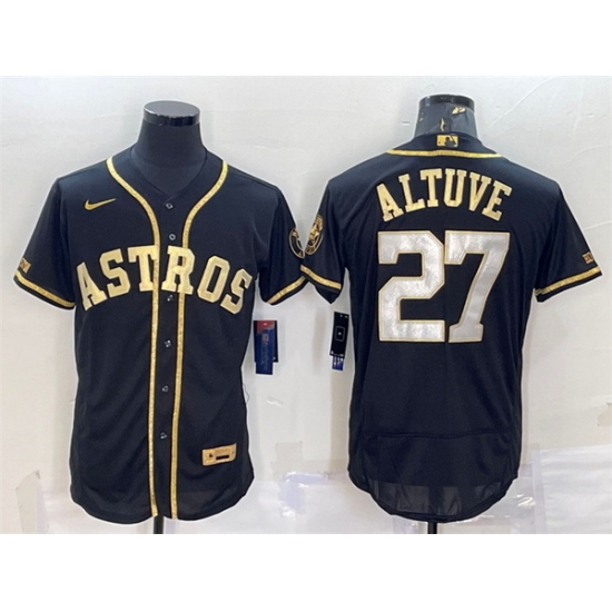 Men Houston Astros 27 Jose Altuve Black Gold Flex Base Stitched Jersey Men Houston Astros 27 Jose Altuve Black Gold Flex Base Stitched Jersey