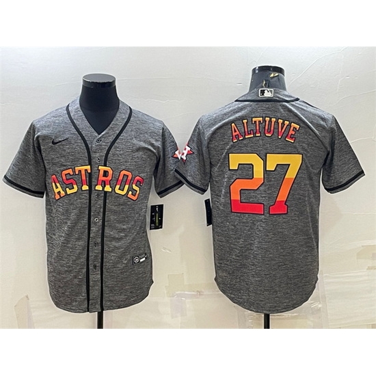 Men Houston Astros 27 Jose Altuve Grey Cool Base Stitched Baseball Jersey Men Houston Astros 27 Jose Altuve Grey Cool Base Stitched Baseball Jersey