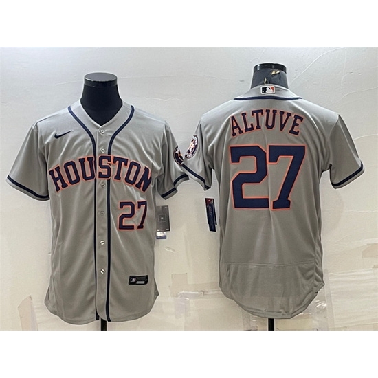 Men Houston Astros 27 Jose Altuve Grey Flex Base Stitched Baseball Jersey Men Houston Astros 27 Jose Altuve Grey Flex Base Stitched Baseball Jersey