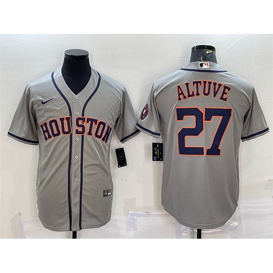 Men Houston Astros 27 Jose Altuve Grey With Patch Cool Base Stitched Jersey Men Houston Astros 27 Jose Altuve Grey With Patch Cool Base Stitched Jersey