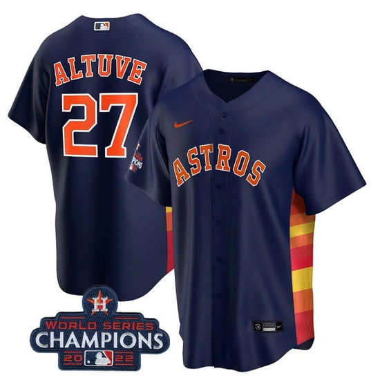 Men Houston Astros 27 Jose Altuve Navy 2022 World Series Champions Stitched Baseball Jersey Men Houston Astros 27 Jose Altuve Navy 2022 World Series Champions Stitched Baseball Jersey