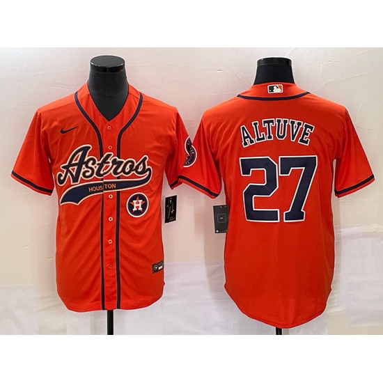 Men Houston Astros 27 Jose Altuve Orange With Patch Cool Base Stitched Baseball Jersey Men Houston Astros 27 Jose Altuve Orange With Patch Cool Base Stitched Baseball Jersey