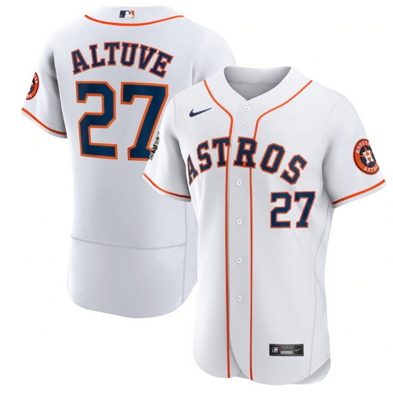 Men Houston Astros 27 Jose Altuve White 2022 World Series Flex Base Stitched Baseball Jersey Men Houston Astros 27 Jose Altuve White 2022 World Series Flex Base Stitched Baseball Jersey