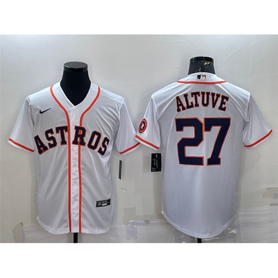 Men Houston Astros 27 Jose Altuve White With Patch Cool Base Stitched Jersey Men Houston Astros 27 Jose Altuve White With Patch Cool Base Stitched Jersey