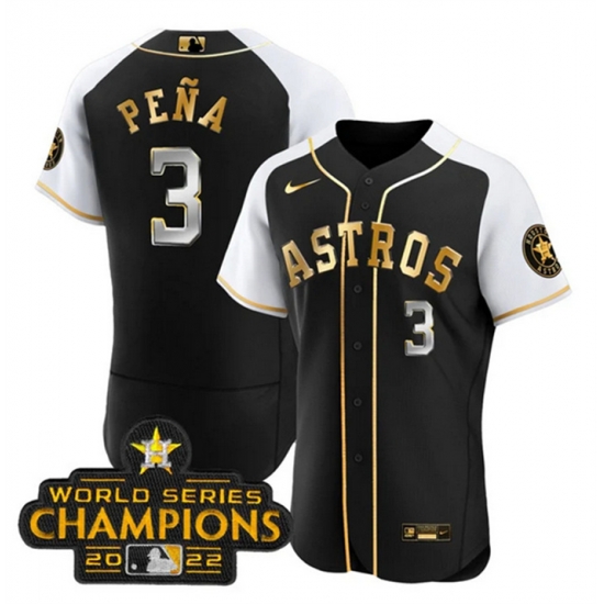 Men Houston Astros 3 Jeremy Pe F1a 2023 Black Gold Alternate Flex Base Stitched Baseball Jersey Men Houston Astros 3 Jeremy Pe F1a 2023 Black Gold Alternate Flex Base Stitched Baseball Jersey